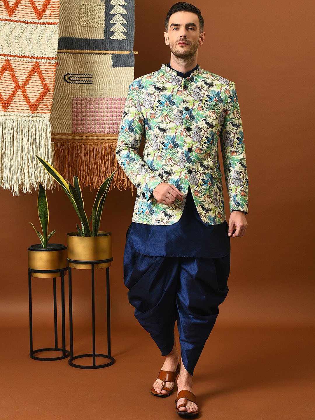 hangup trend Regular Kurta With Dhoti Pants & Waistcoat, Navy blue