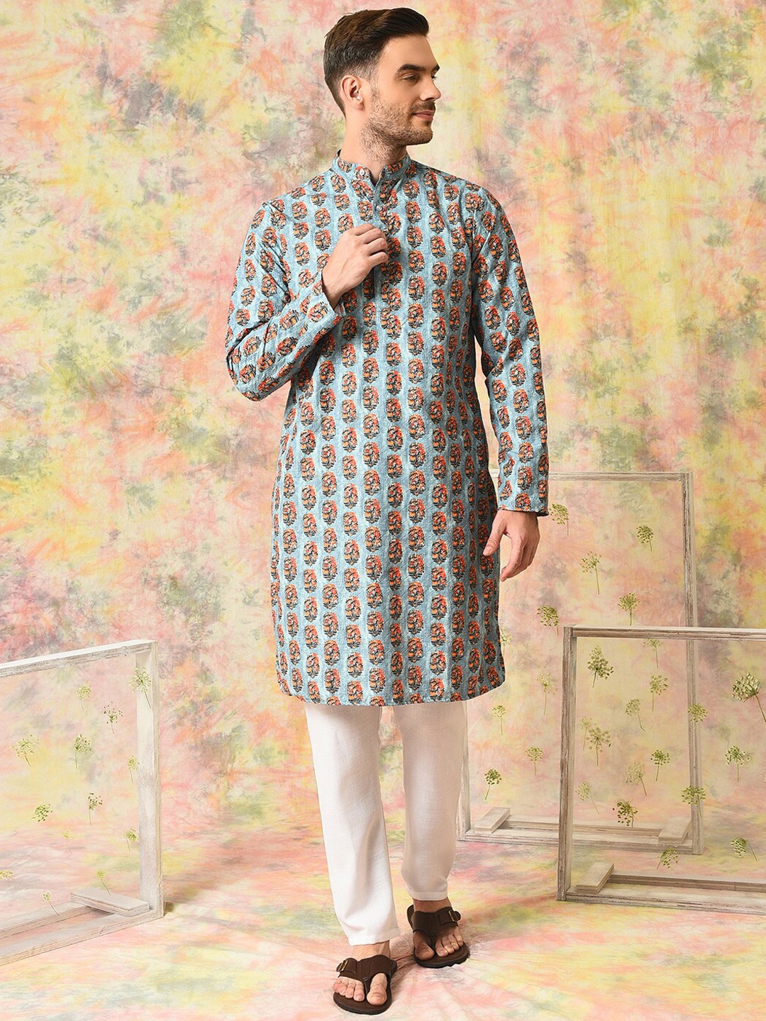 

hangup trend Floral Printed Regular Kurta with Pyjamas, Blue