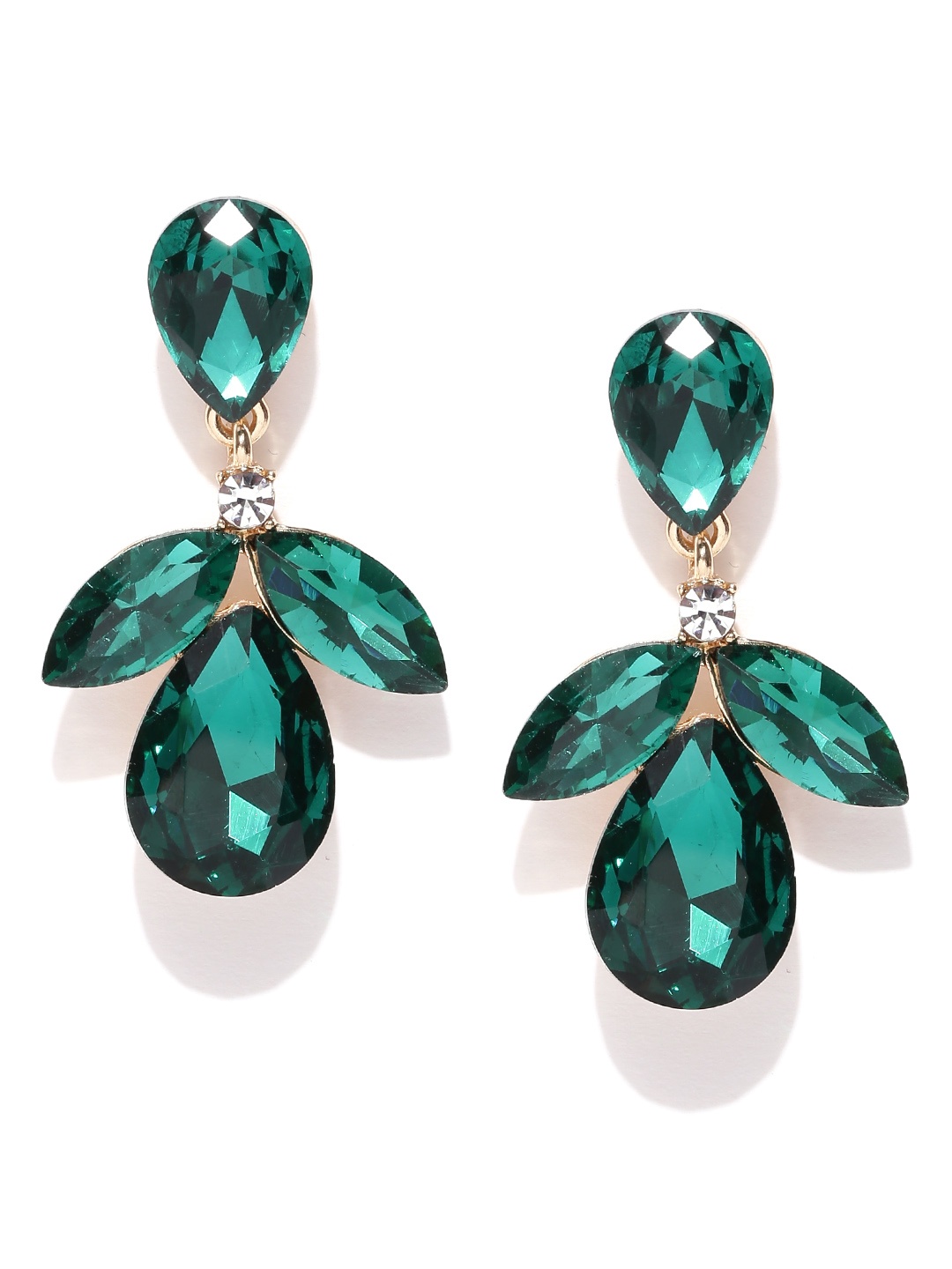 

YouBella Green Gold-Plated Teardrop Shaped Drop Earrings