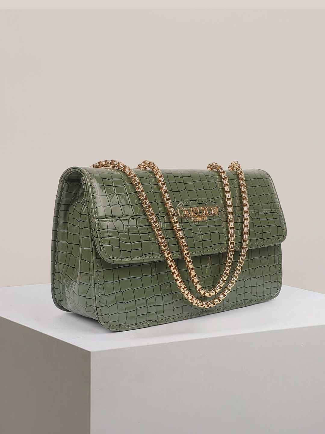 

Carlton London Textured Structured Handheld Bag, Green