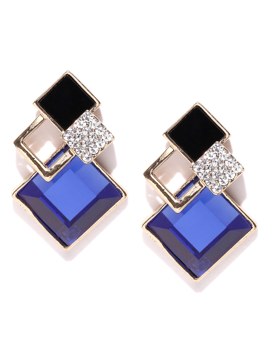 

YouBella Blue & Black Gold-Plated Geometric Studs
