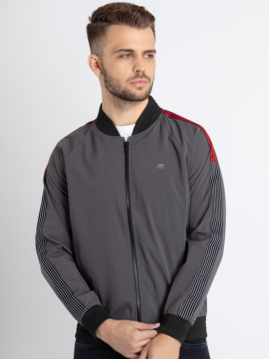 

Status Quo Stand Collar Bomber Jacket, Charcoal