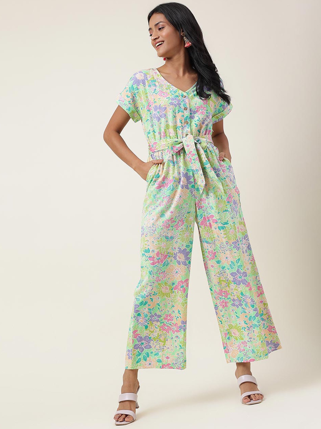 

Fabindia Printed Basic Jumpsuit, Green