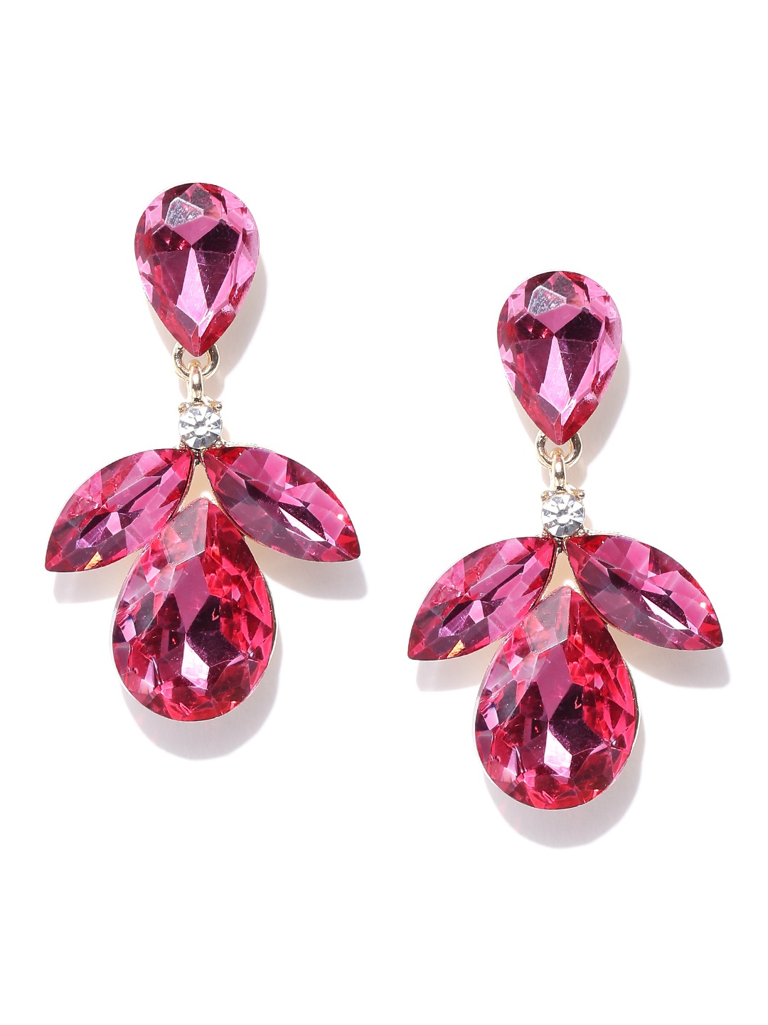 

YouBella Pink Gold-Plated Teardrop-Shaped Stone-Studded Drop Earrings