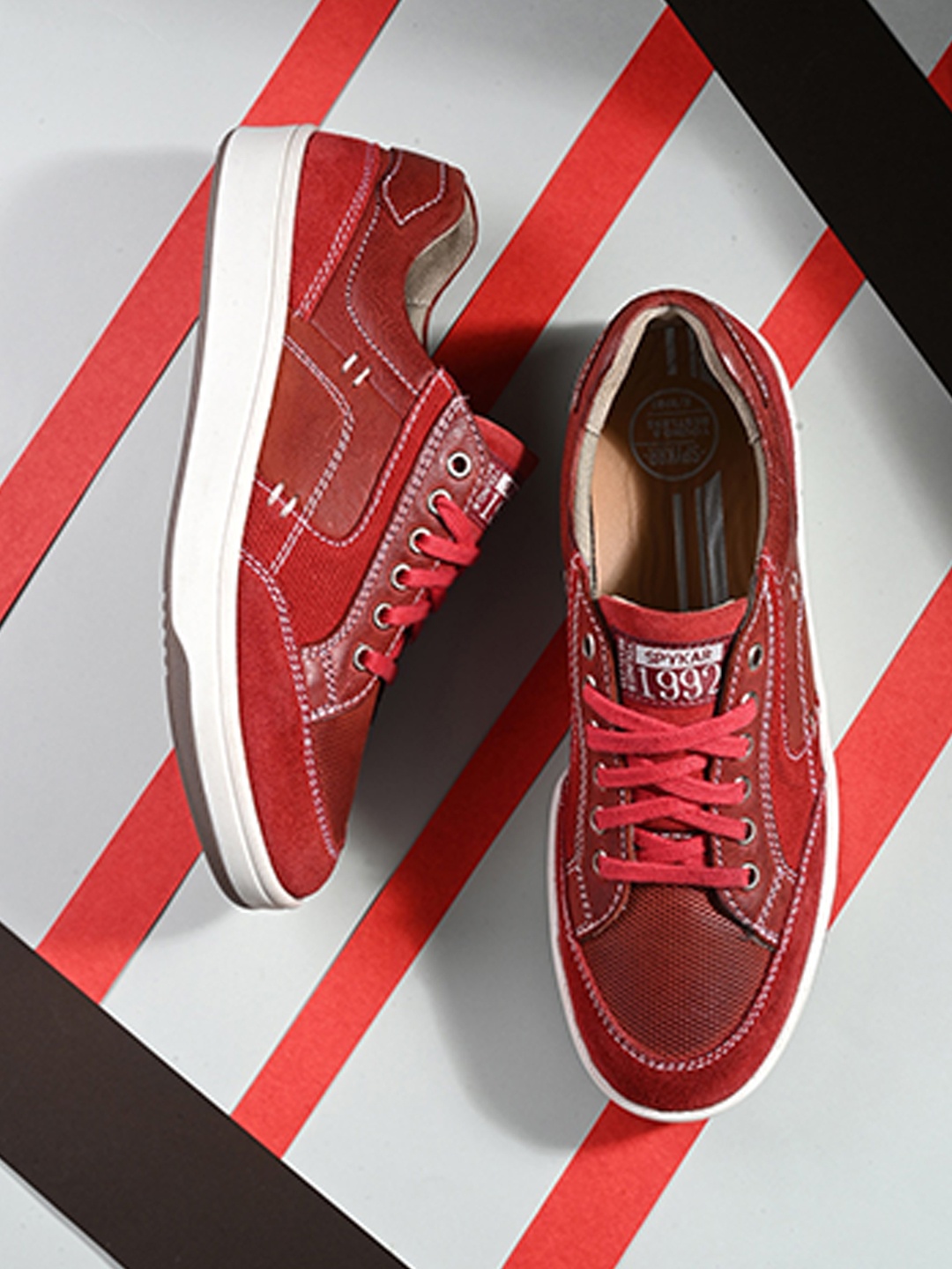 

SPYKAR Men Textured Contrast Sole Suede Sneakers, Red