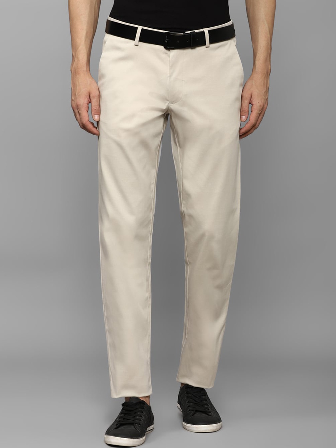 

Louis Philippe Sport Mid-Rise Slim Fit Plain Cotton Formal Trousers, Cream