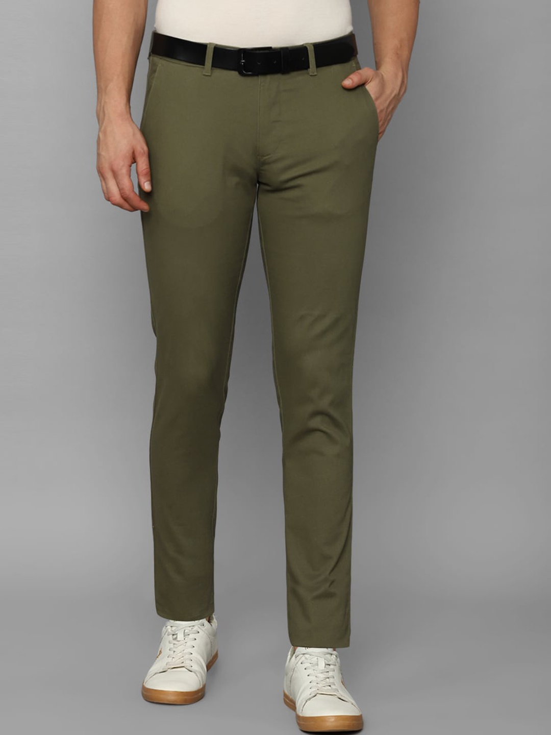 

Louis Philippe Sport Mid-Rise Slim Fit Plain Cotton Formal Trousers, Olive