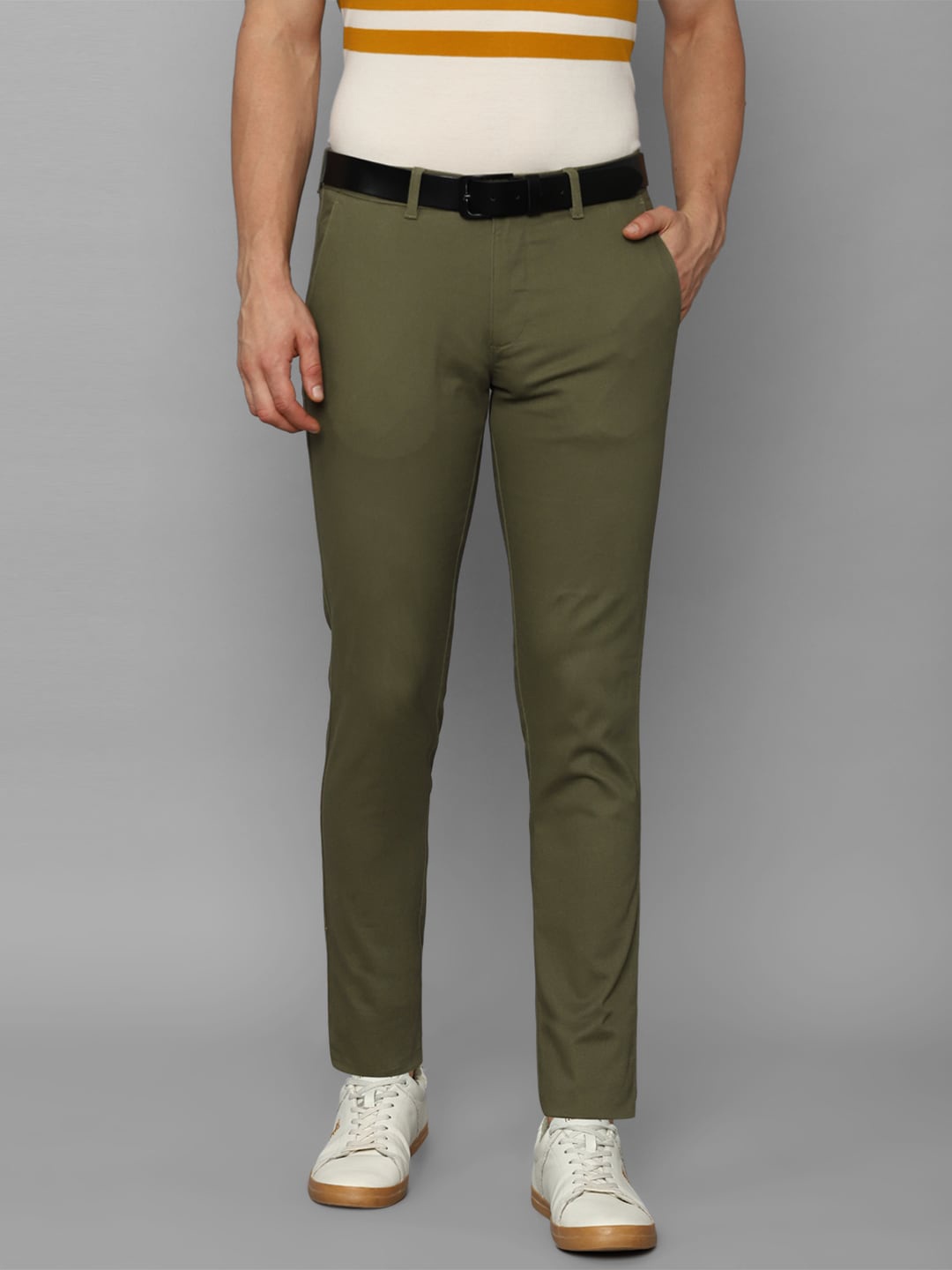 

Louis Philippe Sport Mid-Rise Slim Fit Plain Cotton Formal Trousers, Olive