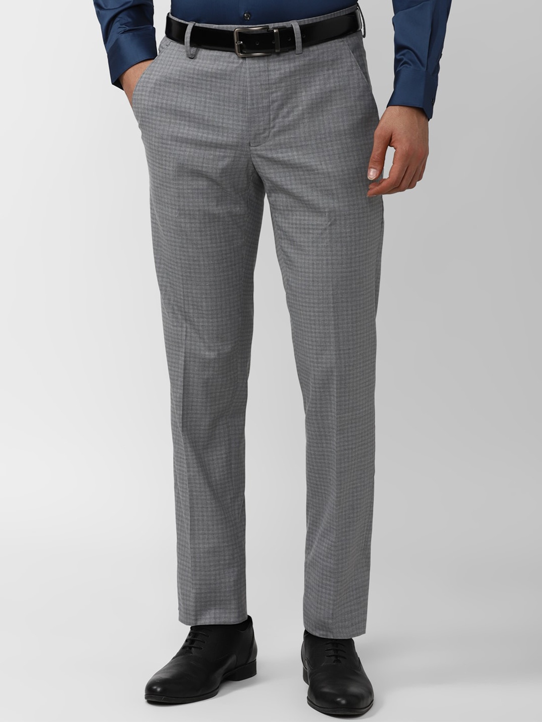 

Peter England Men Slim Fit Pleated Formal Trousers, Grey