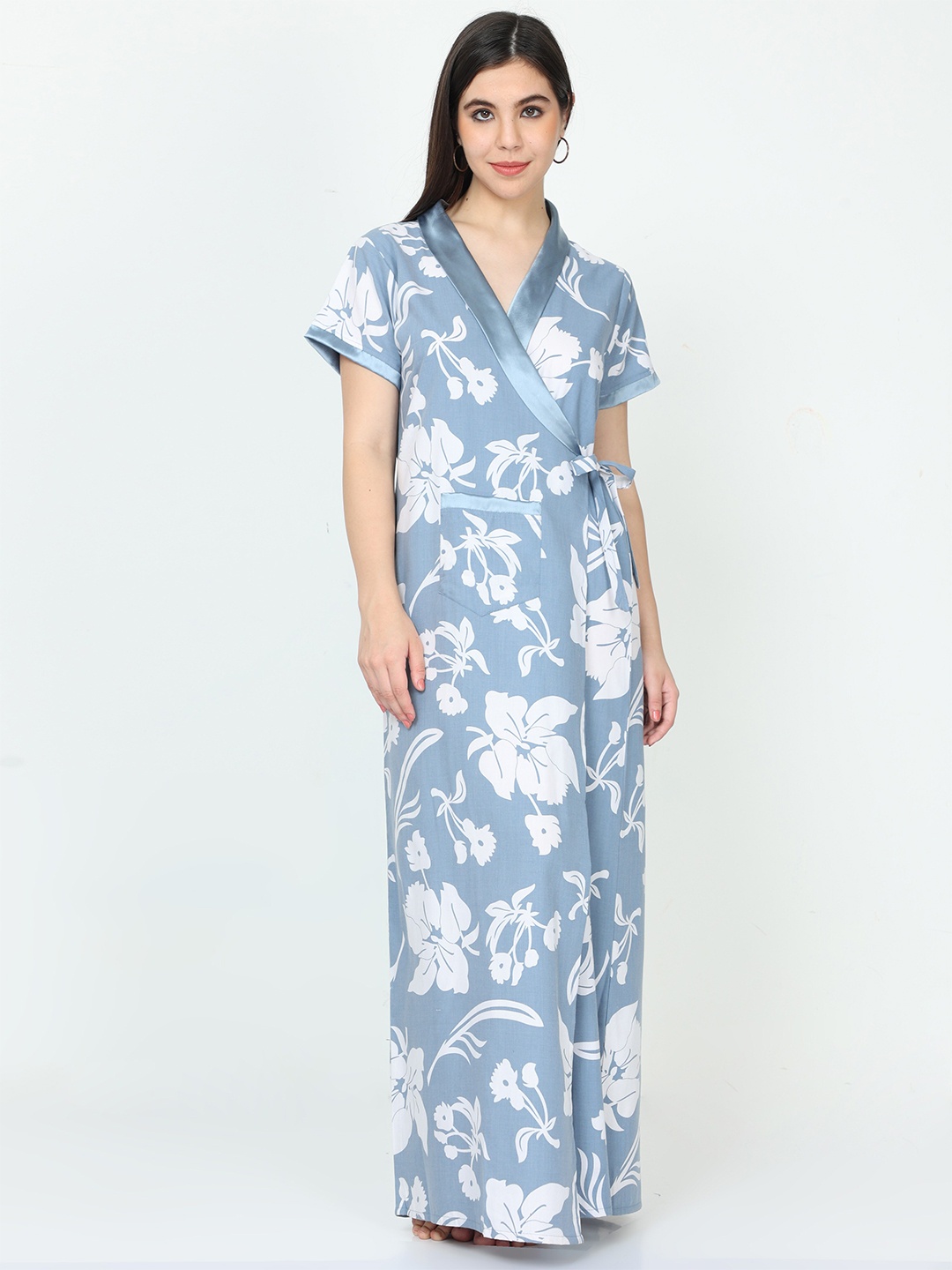 

9shines Label Printed Maxi Nightdress, Blue