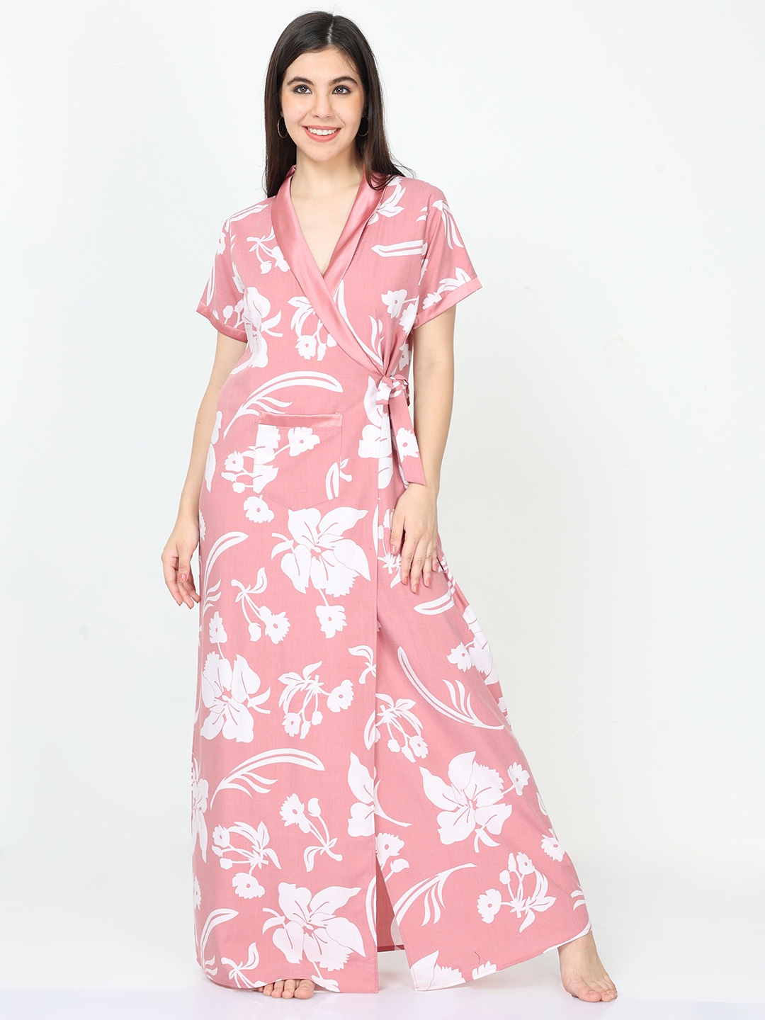

9shines Label Printed Maxi Nightdress, Pink
