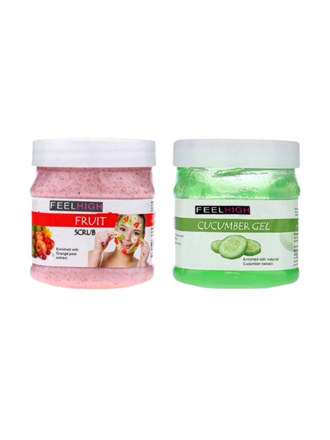 

FEELHIGH Set Of 2 Face & Body Mix Fruit Scrub & Cucumber Gel-500ml Each, Green