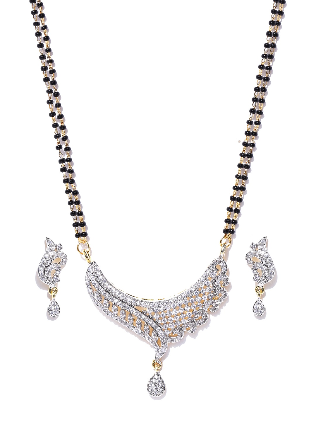 

YouBella Black & Gold-Toned Beaded Stone-Studded Mangalsutra Set