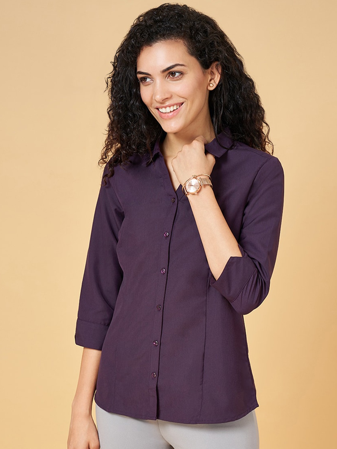 

Annabelle by Pantaloons Regular Fit Opaque Casual Shirt, Purple