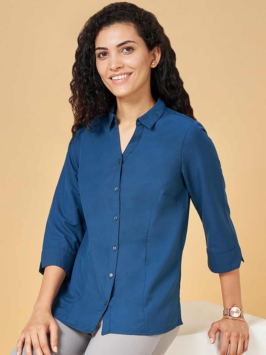 

Annabelle by Pantaloons Regular Fit Opaque Casual Shirt, Teal