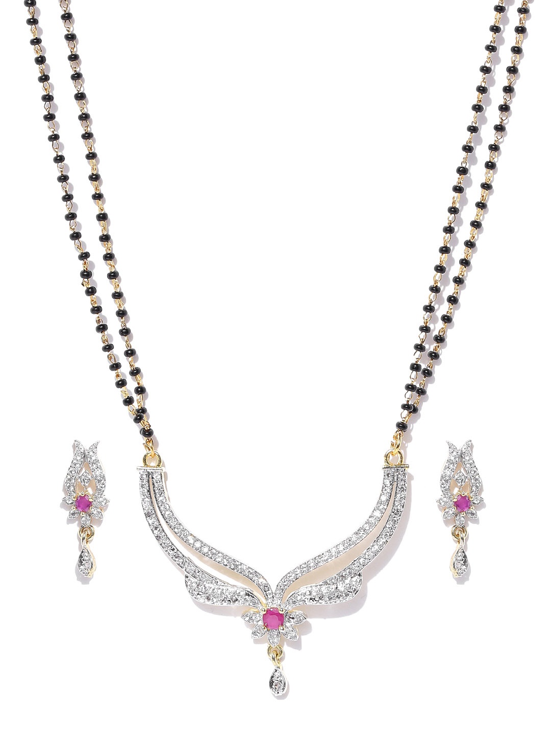 

YouBella Black & Gold-Toned Beaded Stone-Studded Mangalsutra Set