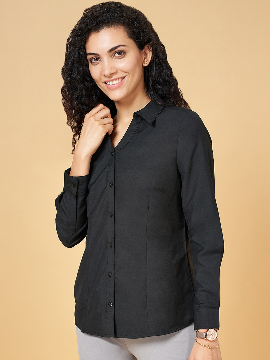 

Annabelle by Pantaloons Regular Fit Opaque Casual Shirt, Black