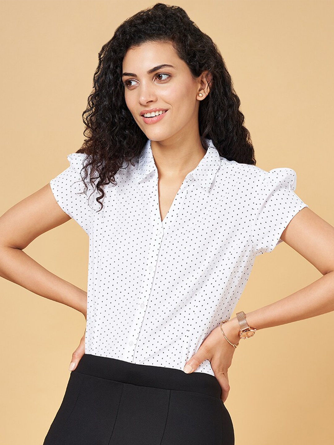 

Annabelle by Pantaloons Regular Fit Polka Dots Printed Opaque Casual Shirt, White