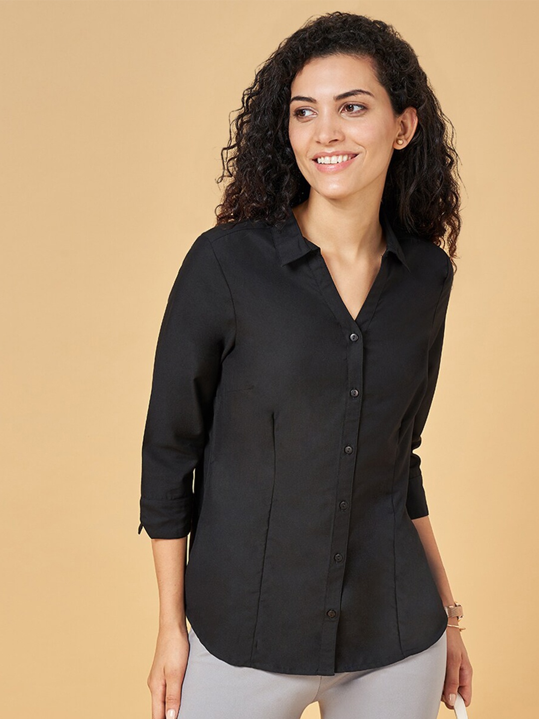 

Annabelle by Pantaloons Regular Fit Opaque Casual Shirt, Black