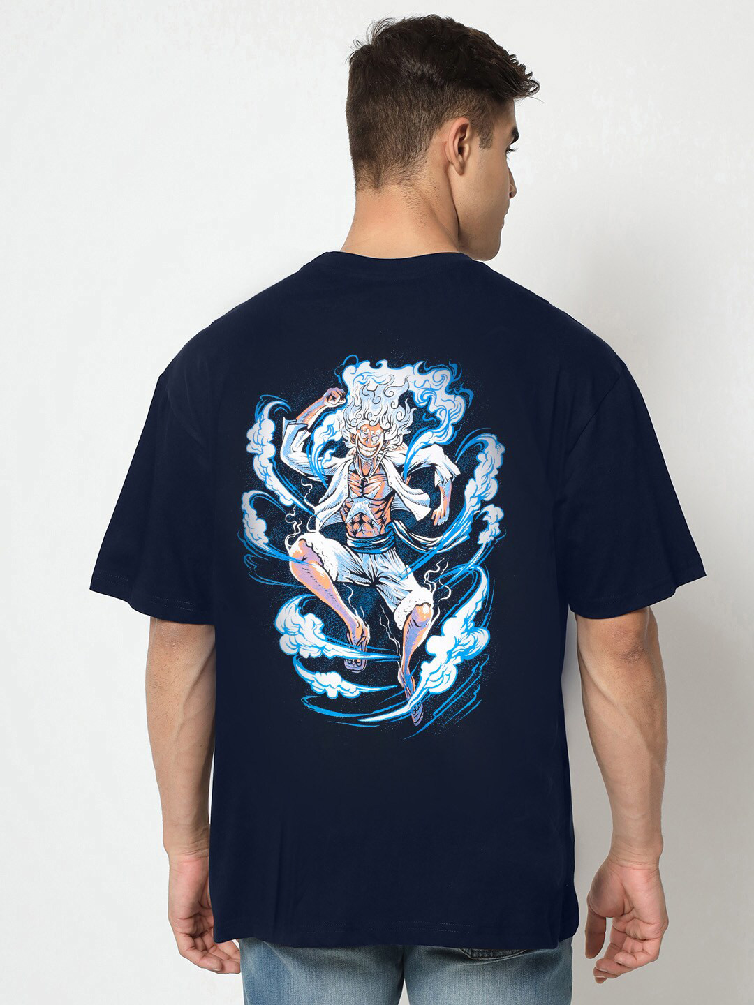 

COMICSENSE Anime Printed One Piece Gear Five Cotton Oversized T-shirt, Navy blue