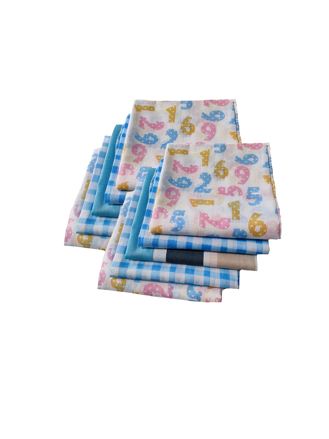 

Trance Home Linen Kids White & Blue 10 Pcs Self-Designed 210 GSM Pure Cotton Napkins