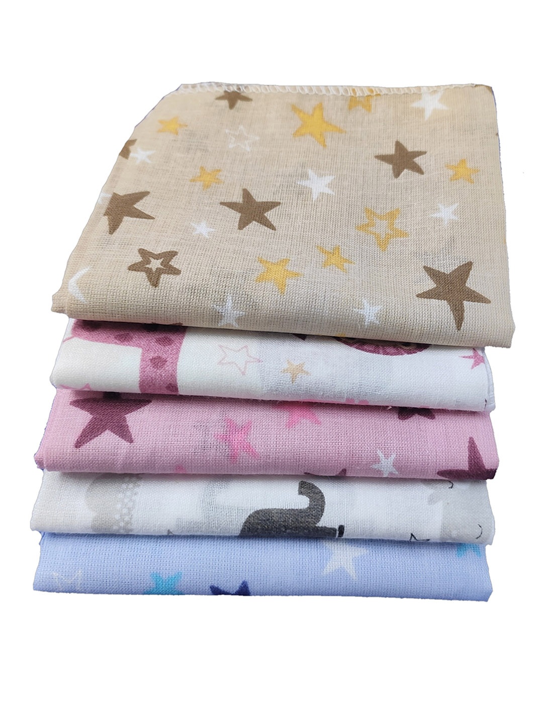 

Trance Home Linen Kids White & Blue 5 Pieces Printed 210 GSM Pure Cotton Face Towels