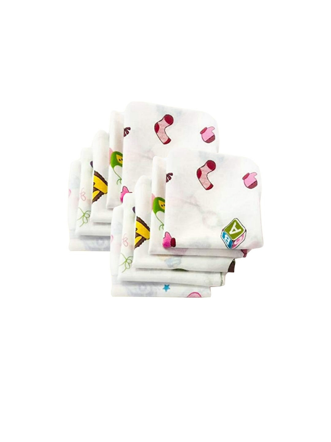 

Trance Home Linen Kids 10 Pieces Printed 210 GSM Pure Cotton Napkin Set, White