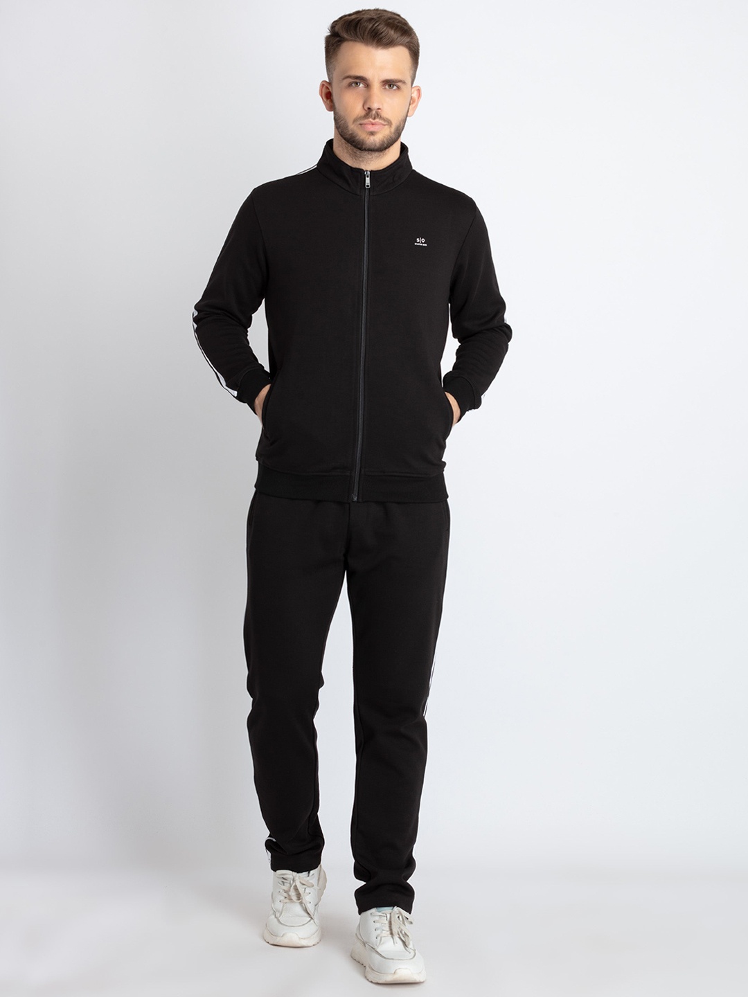 

Status Quo Men Mock Collar Mix & Match Tracksuit, Black