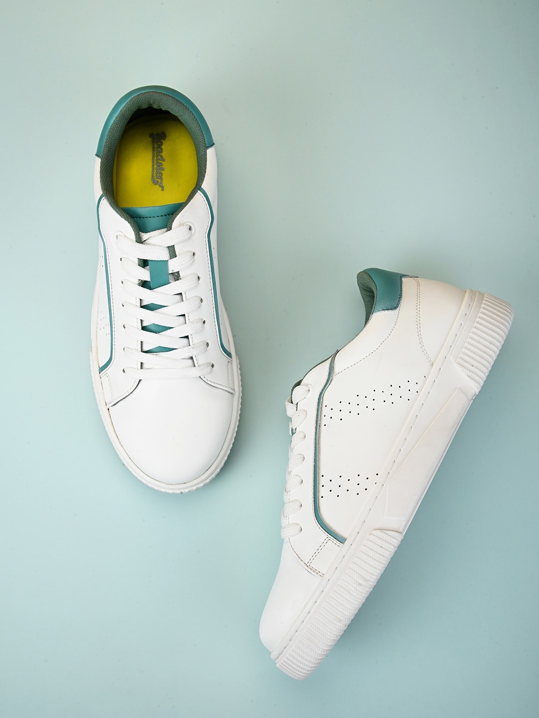 

The Roadster Lifestyle Co. Women White And Green Perforated Lightweight Sneakers