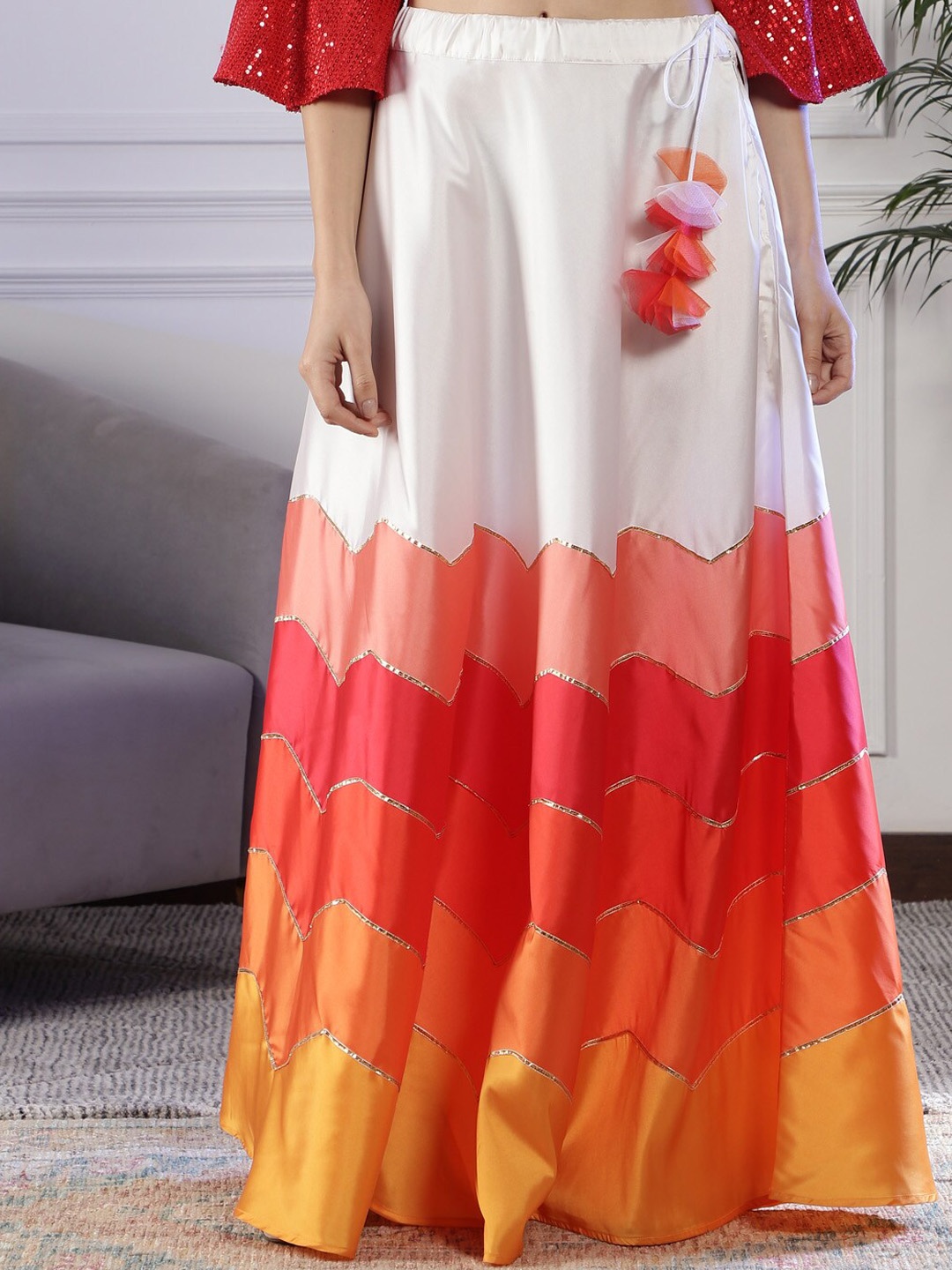 

NEUDIS Ombre Printed Flared Maxi Skirt, Red