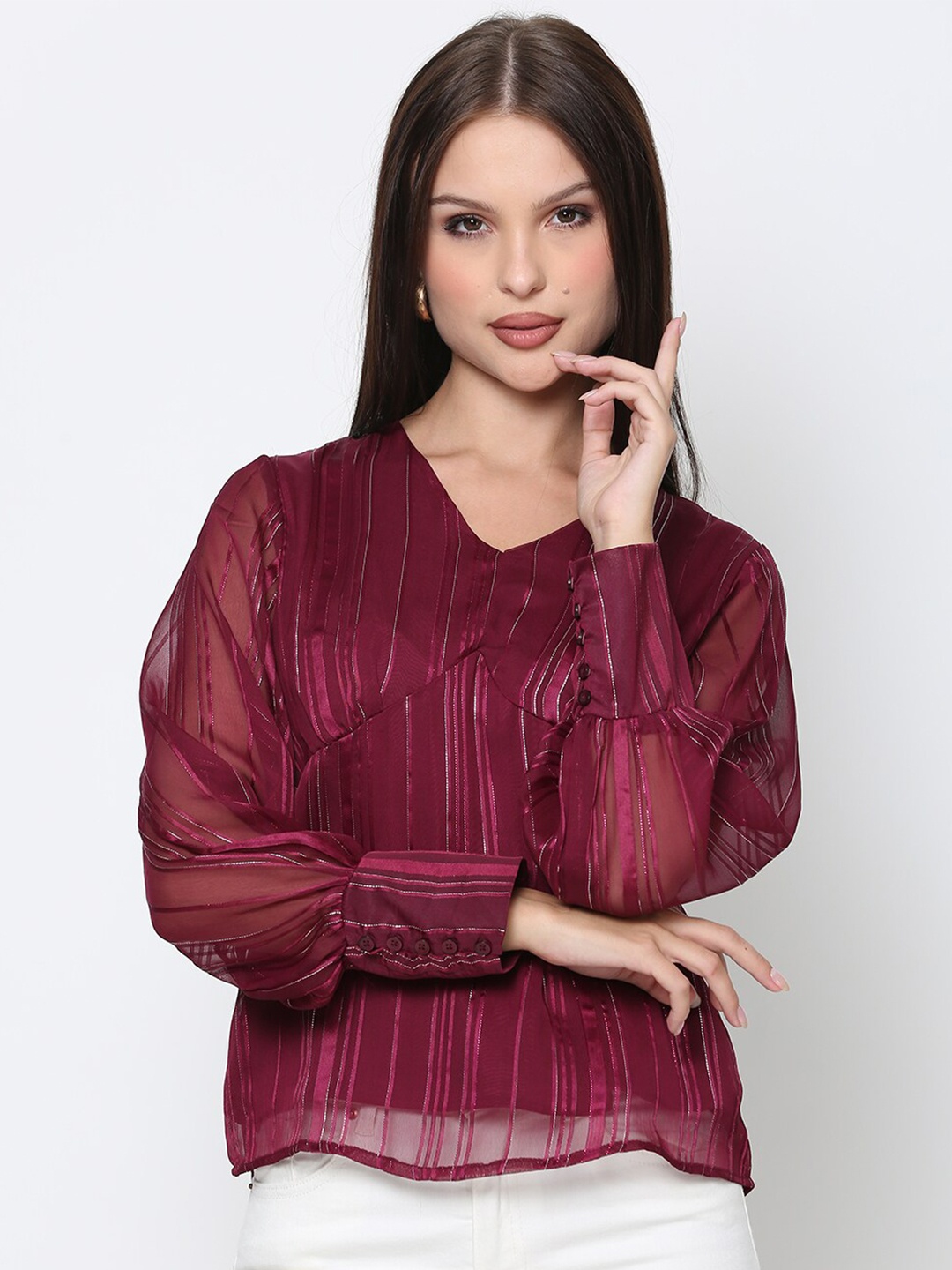 

DRIRO Striped Cuffed Sleeve Top, Maroon