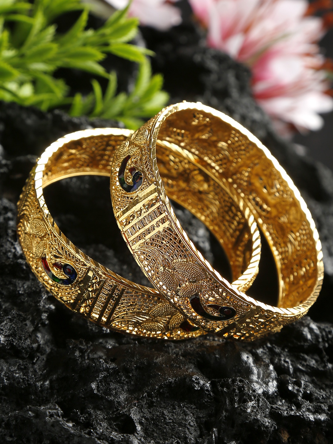 

YouBella Set of 2 Gold-Toned Textured Bangles