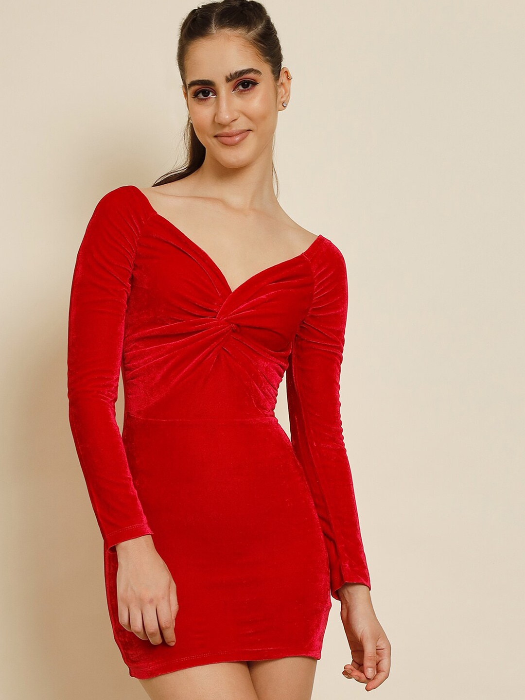 

BAESD V-Neck Long Sleeves Bodycon Mini Dress, Red