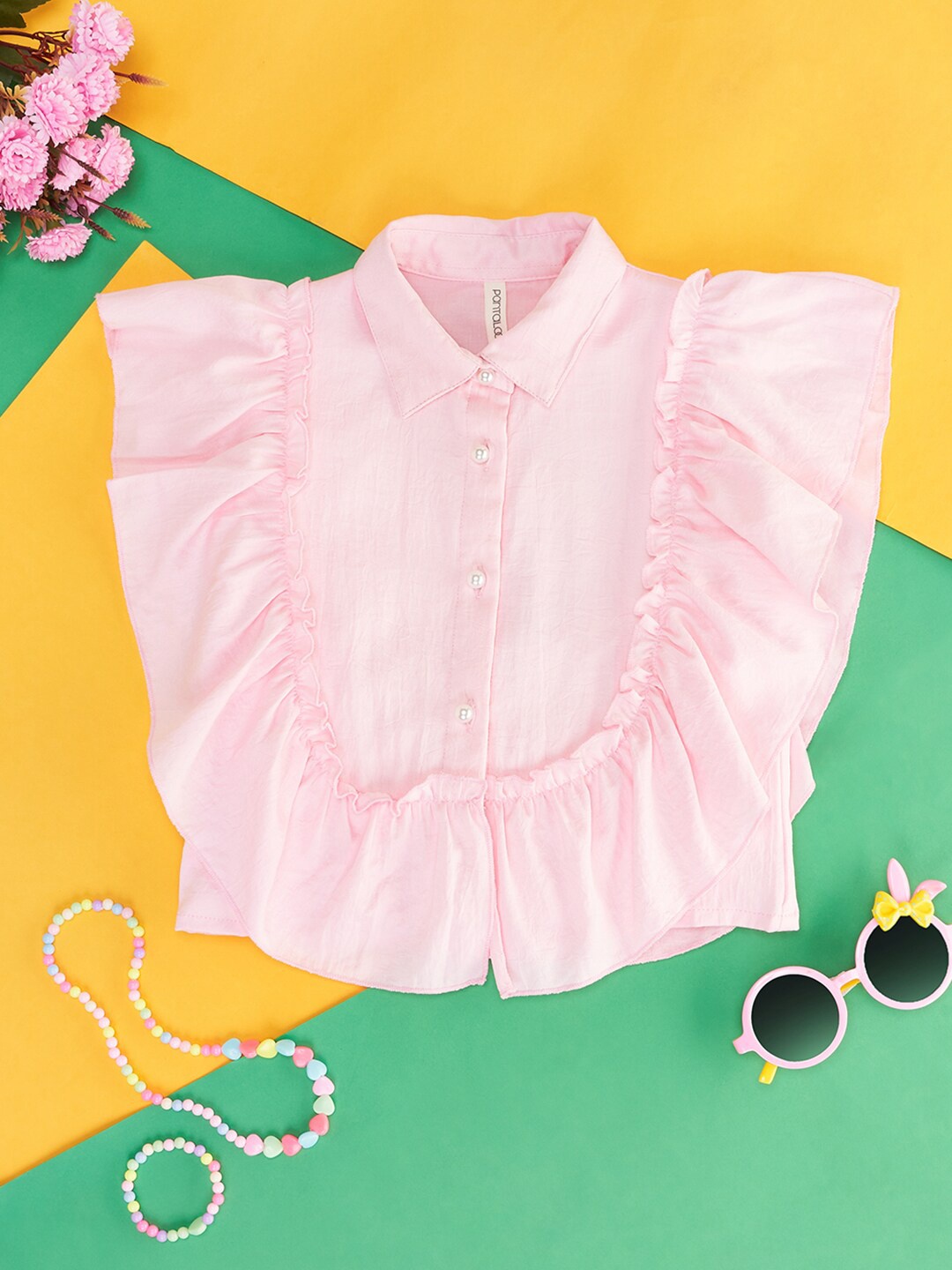 

Pantaloons Junior Girls Ruffled Cotton Shirt Style Top, Pink