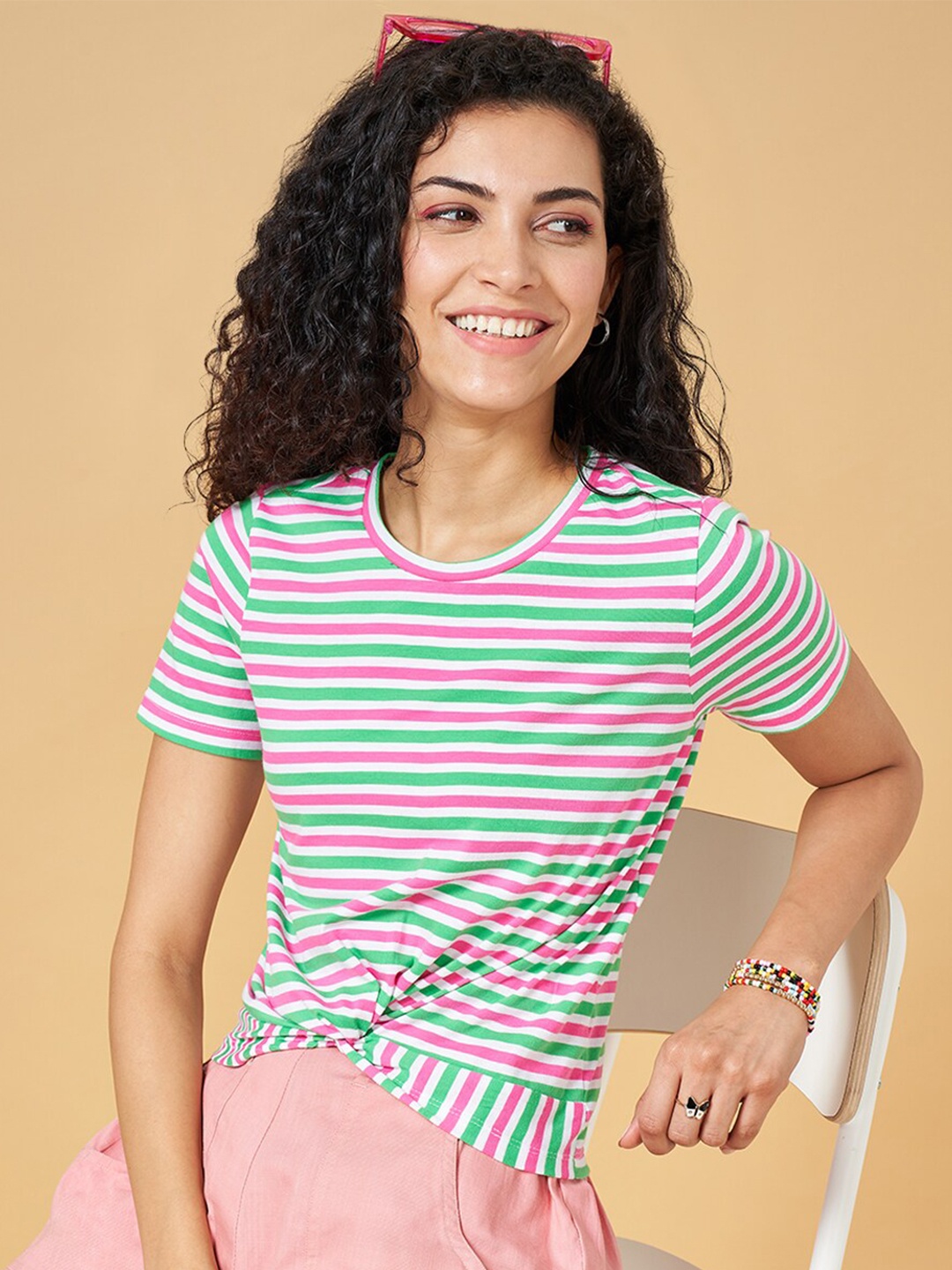 

People Horizontal Striped Cotton Top, White