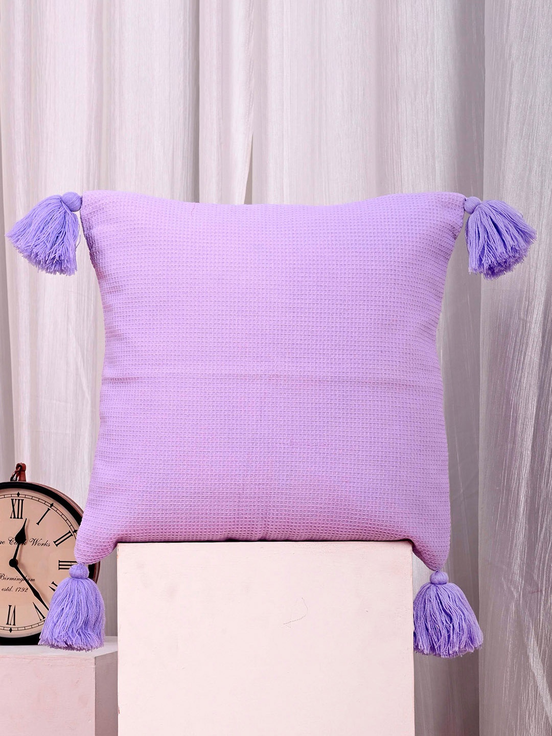 

OUSSUM Lavender 2 Pieces Cotton Square Cushion Covers With Tassels