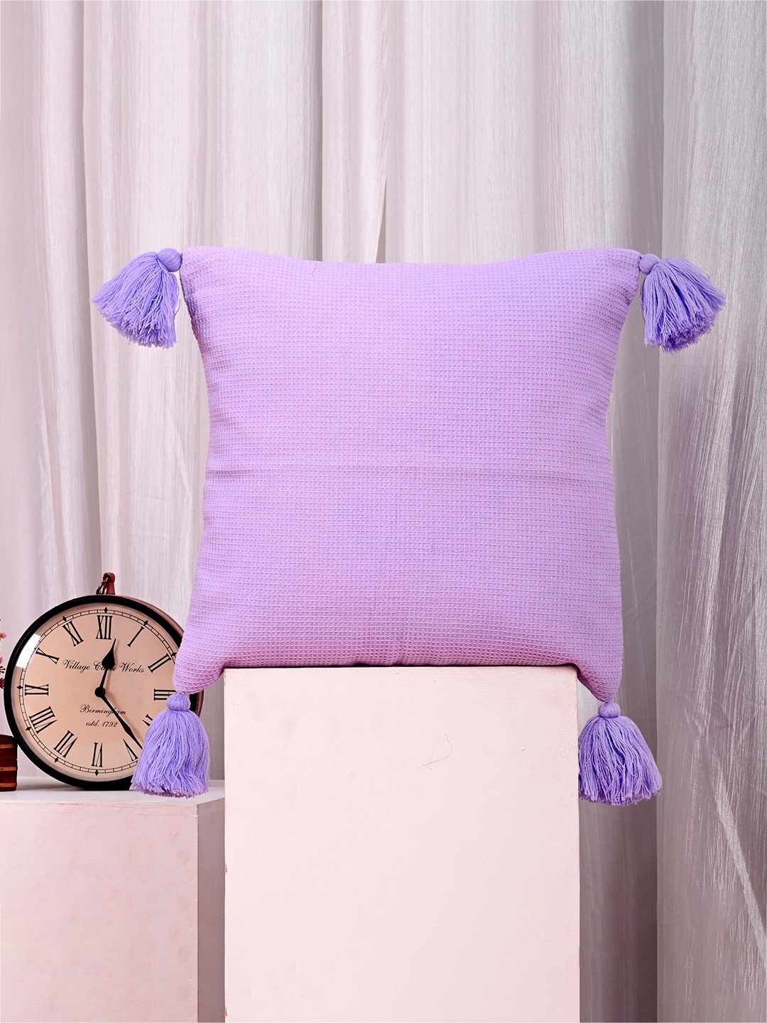 

OUSSUM Lavender 2 Pieces Cotton Square Cushion Covers With Tassels