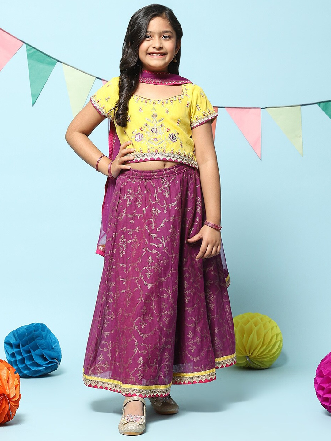 

Biba Girls Embroidered Ready to Wear Lehenga & Blouse With Dupatta, Yellow