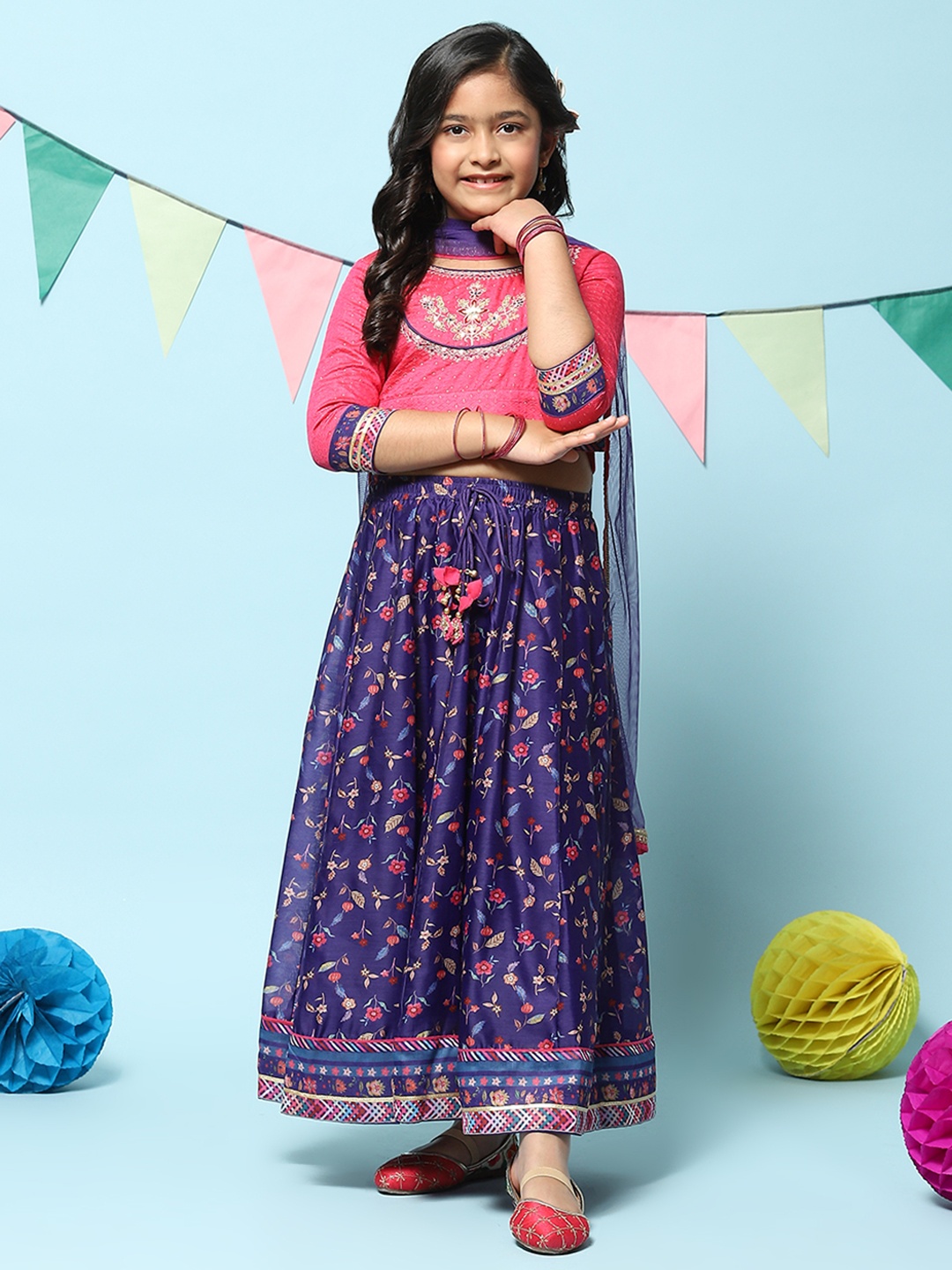 

Biba Girls Embroidered Ready to Wear Lehenga & Blouse With Dupatta, Pink