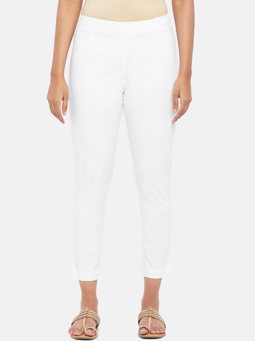 

RANGMANCH BY PANTALOONS Women Mid-Rise Cotton Trousers, White