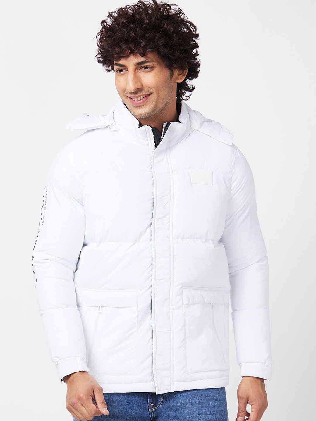 

SPYKAR Hooded Slim Fit Cotton Puffer Jacket, White