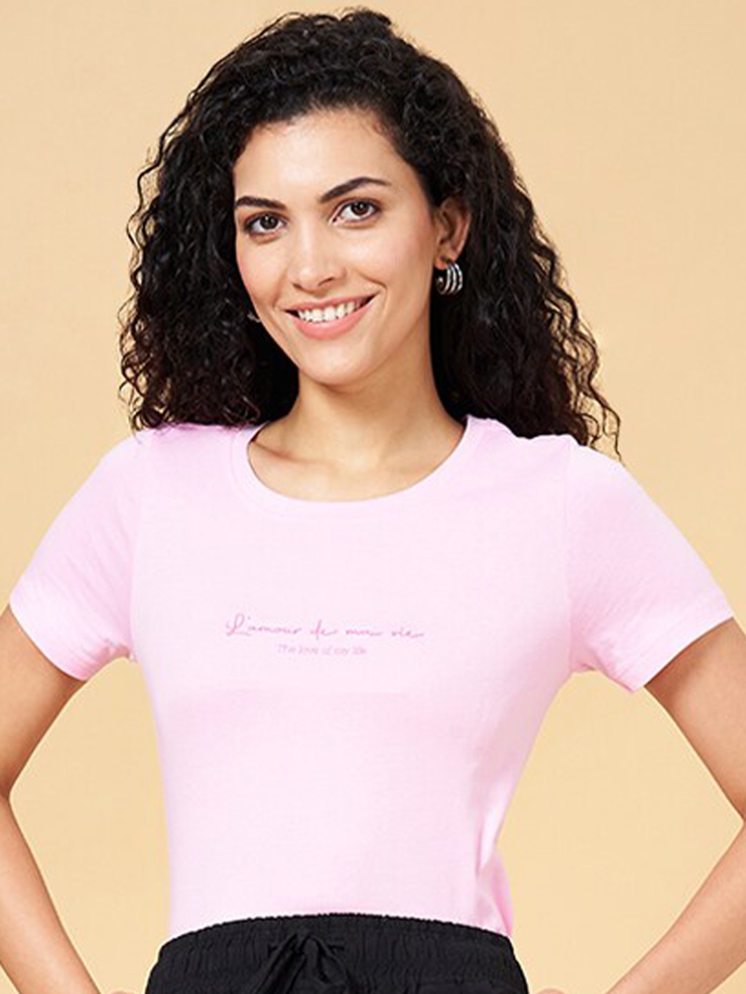 

Honey by Pantaloons Typography Printed Regular Fit Cotton T-shirt, Pink