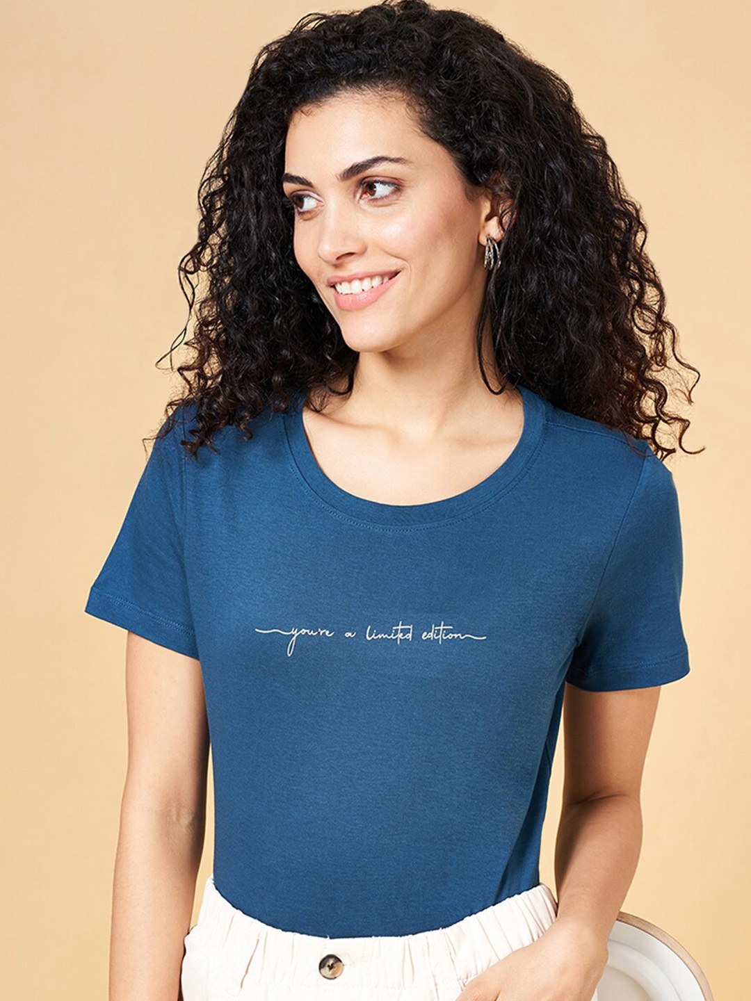 

Honey by Pantaloons Typography Printed Regular Fit Cotton T-shirt, Teal