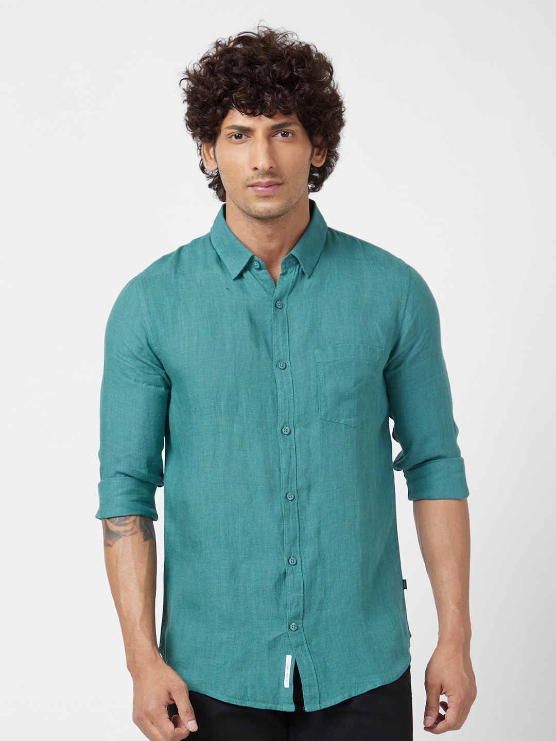 

SPYKAR Linen Regular Fit Classic Casual Shirt, Green