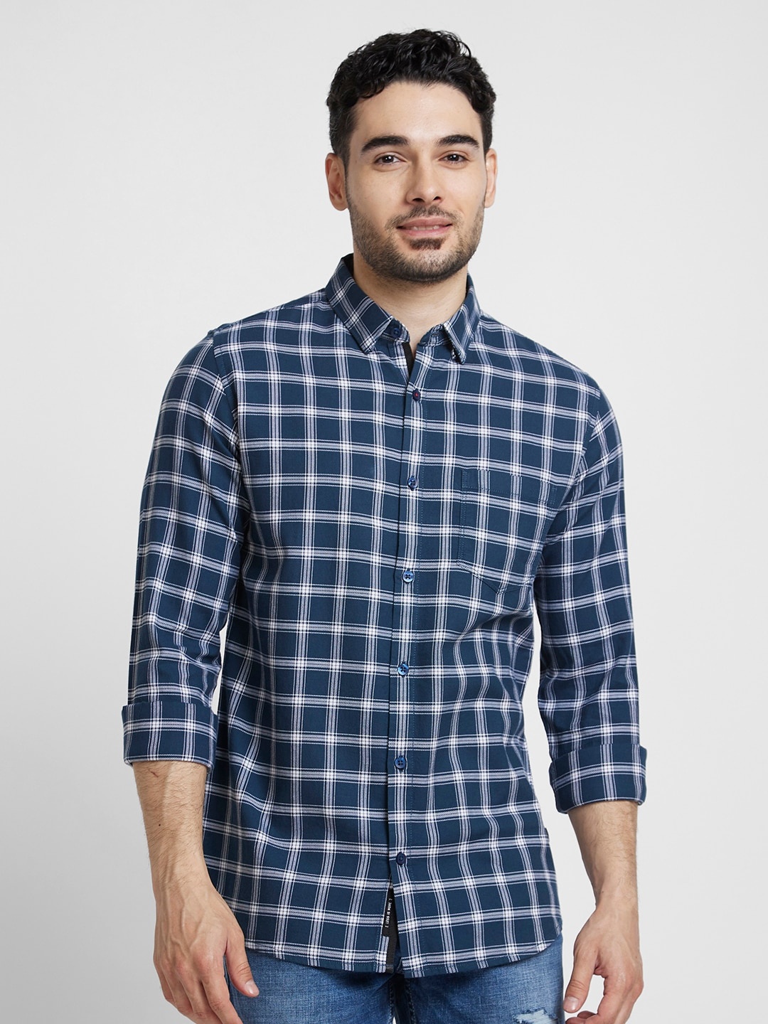 

SPYKAR Checked Classic Cotton Casual Shirt, Blue