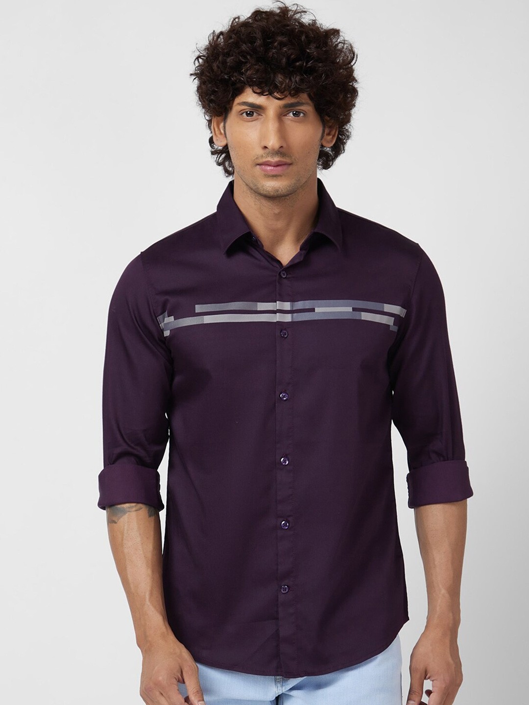 

SPYKAR Classic Opaque Cotton Linen Casual Shirt, Purple