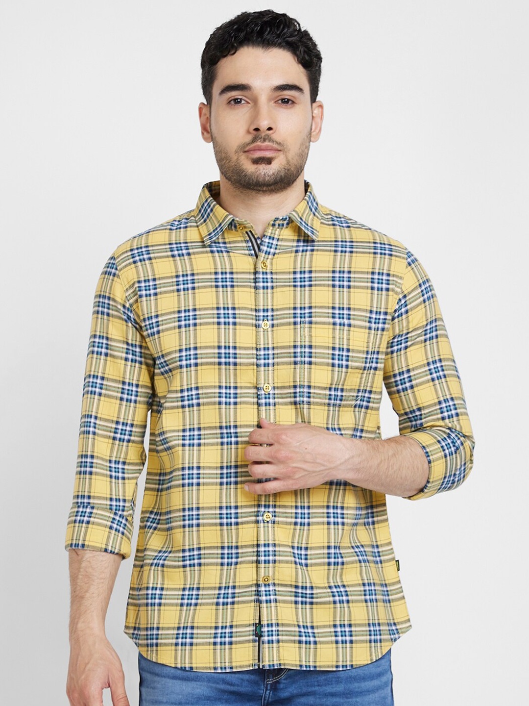 

SPYKAR Tartan Checks Classic Cotton Casual Shirt, Yellow