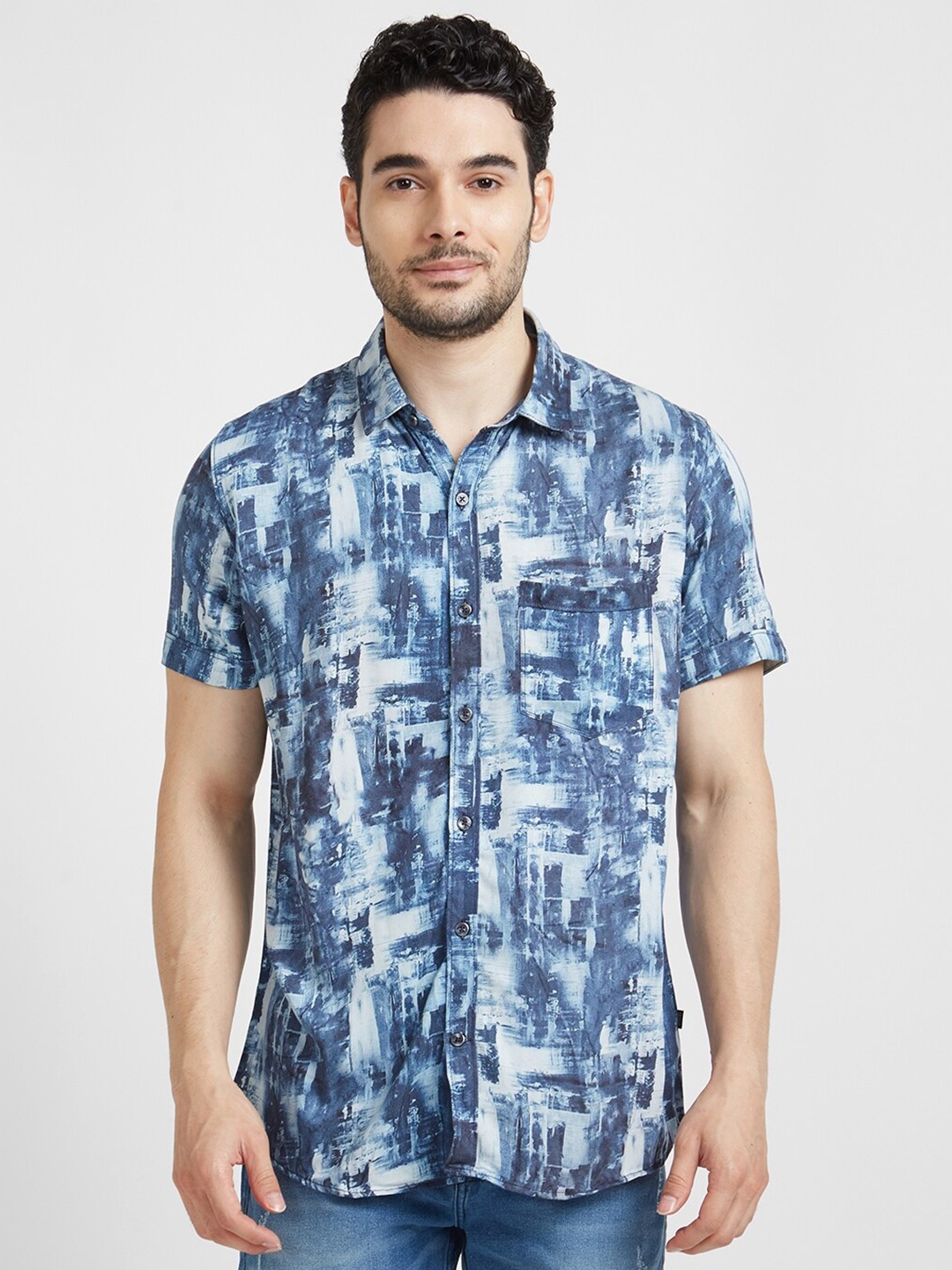 

SPYKAR Abstract Printed Classic Cotton Casual Shirt, Blue