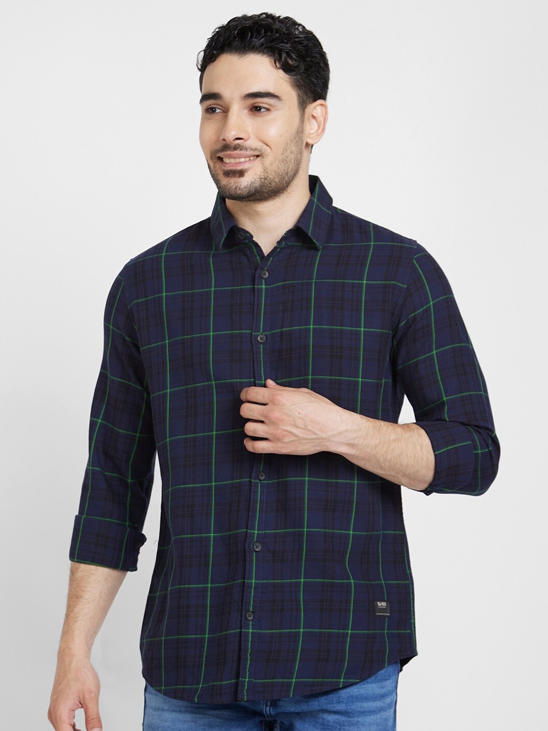 

SPYKAR Classic Tartan Checks Opaque Cotton Casual Shirt, Blue