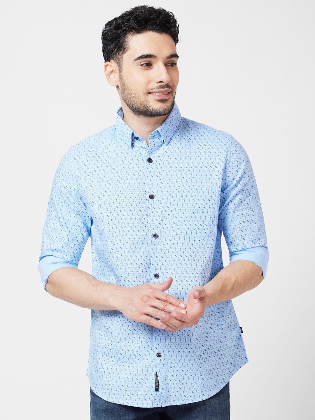 

SPYKAR Classic Micro Ditsy Printed Casual Shirt, Blue